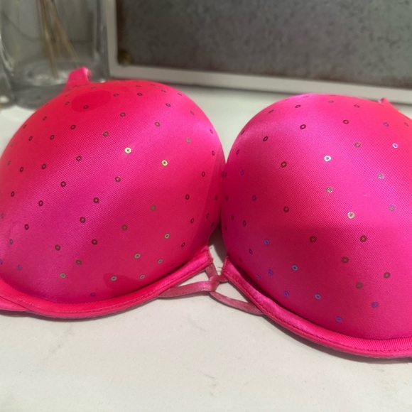Victoria's Secret Other - Victoria's Secret Miraculous Plunge Hot Pink Bra with Silver Sequins 34D